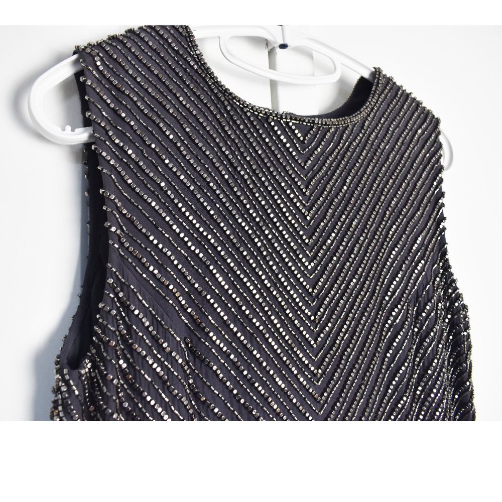 Gorgeous Fancy classy top, bead embroidery sleeveless blouse S, gray silk top - Picture 9 of 15